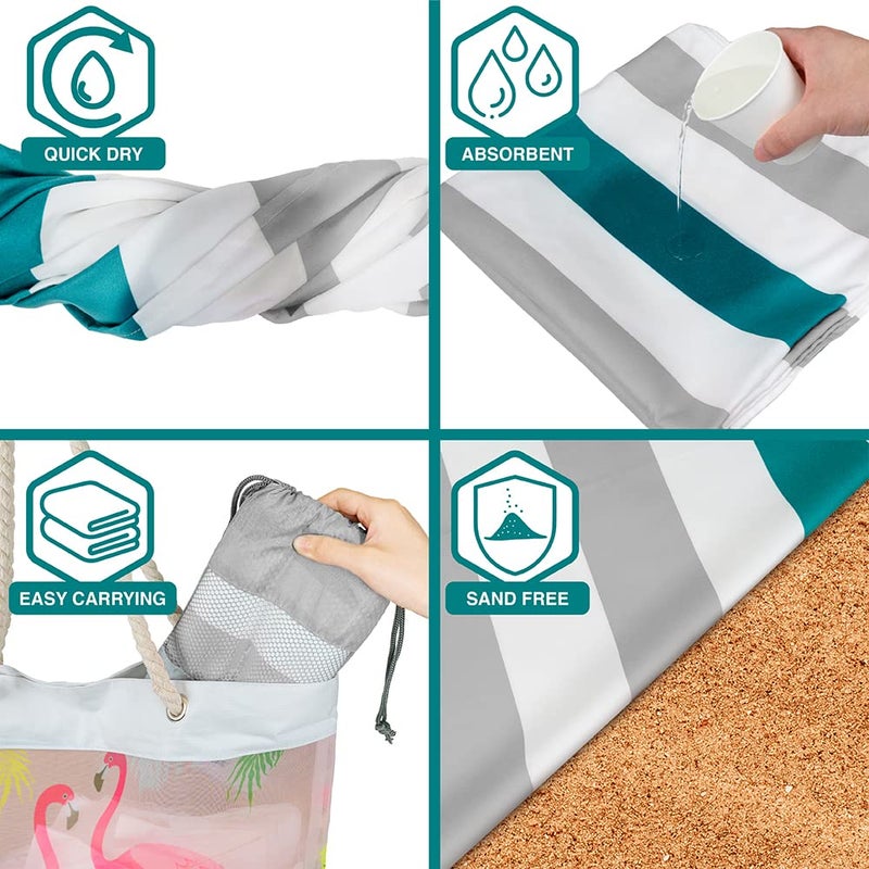 Suncube SUN CUBE Microfiber Beach Towel, Quick Dry Sand Free Beach Towel, Lightweight Compact Travel Swim Towel for Pool, Camping, Sand Resistant Packable Adult Towel - Light Grey 78x35 Inches - Image 4